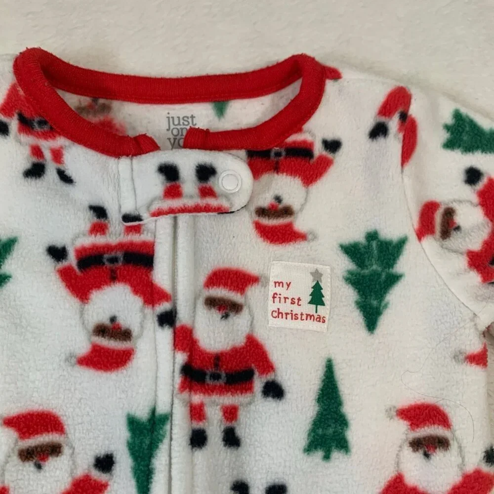 5/$25 Carter's Footed Sleeper Baby 6M‎ White Santa First Christmas Fleece